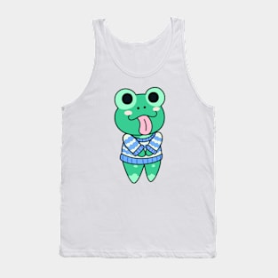 Chibi Frog Critter - Blue & White Sweater Tank Top